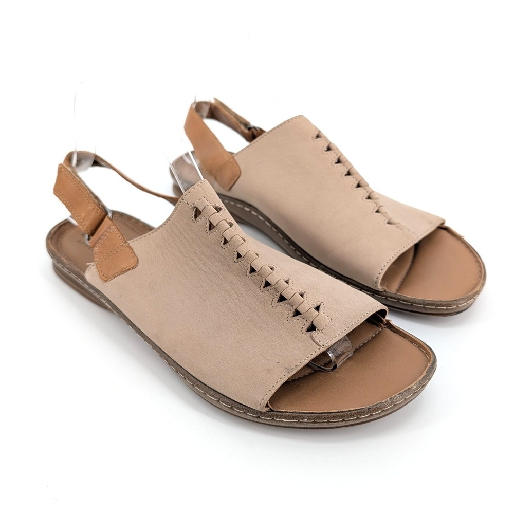 Clarks Artisan Leather Sarla Forte Slingback Sandals Whipstitch Taupe Womens 9 M